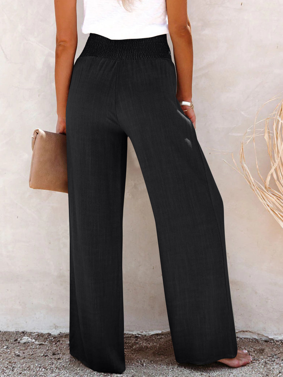 Full Size Decorative Button High Waist Resort Pants