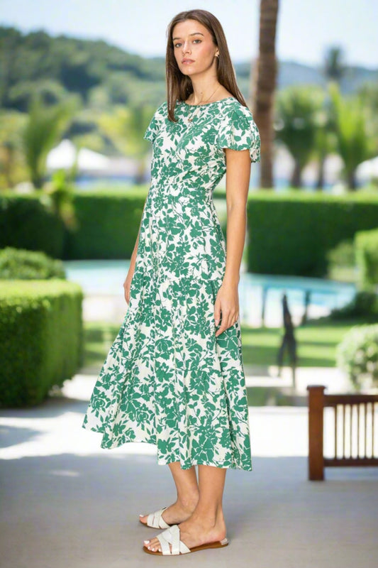 Green Floral Summer Midi Dress