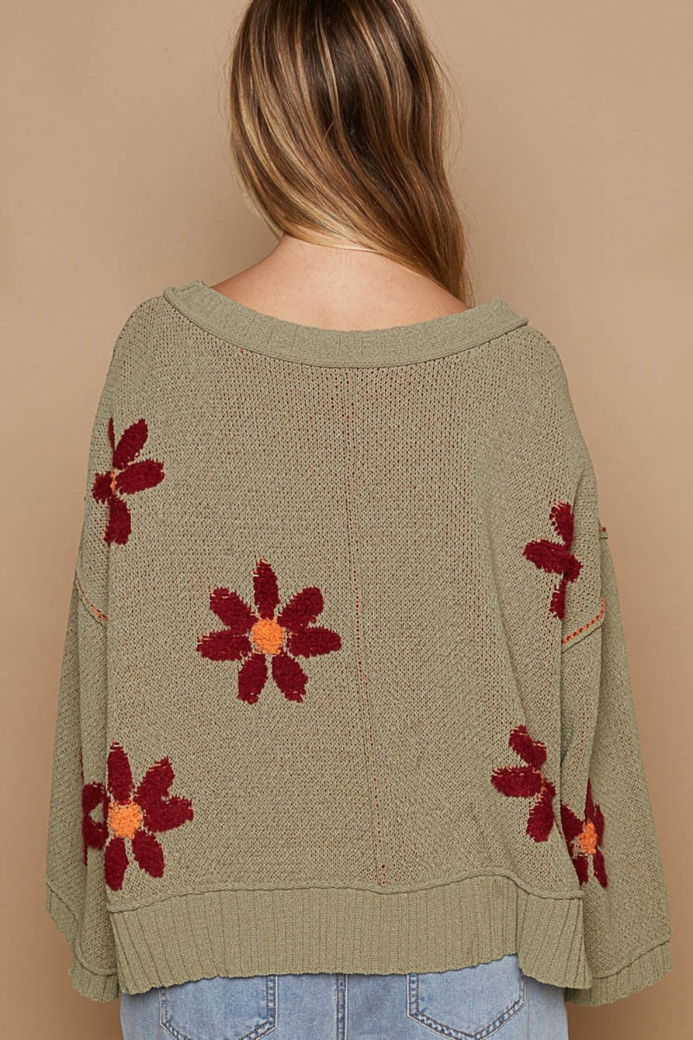 Baggy Beachy Floral Pattern Chenille Sweater