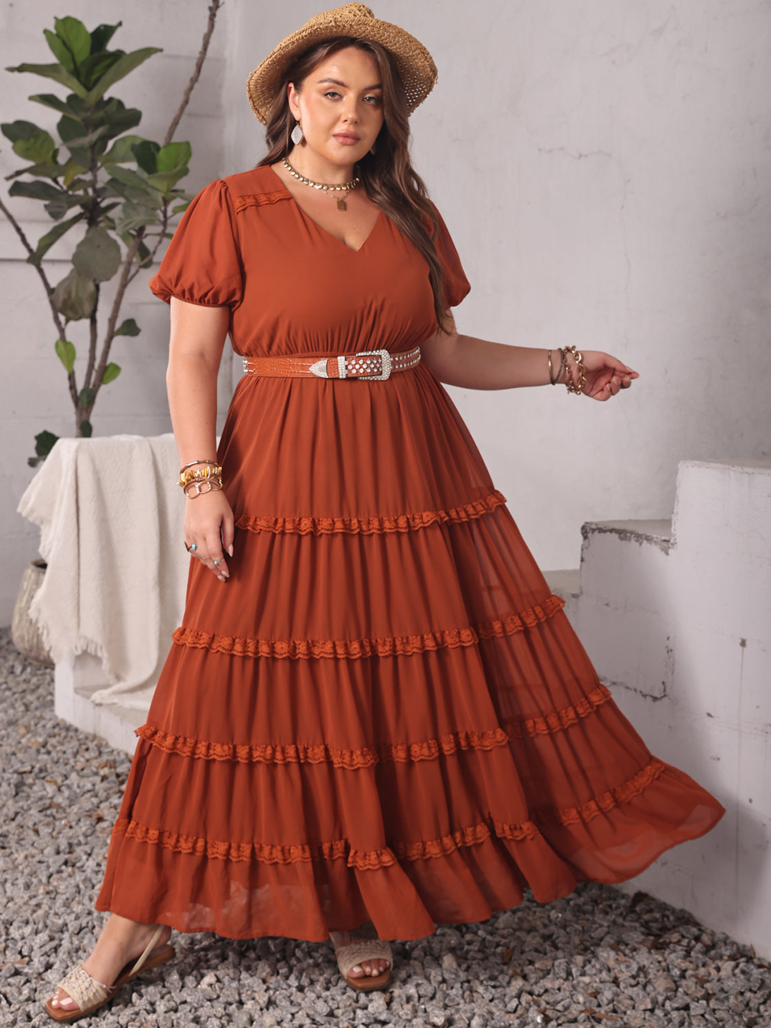 Plus Size Cap Sleeve Maxi Dress