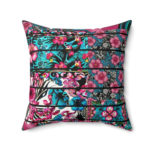 Pink Hawaiian Patch Work Square Pillow