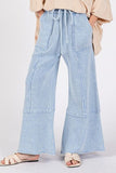 Boho Beachy Waffle Textured Wide Leg Mineral Washed Pants