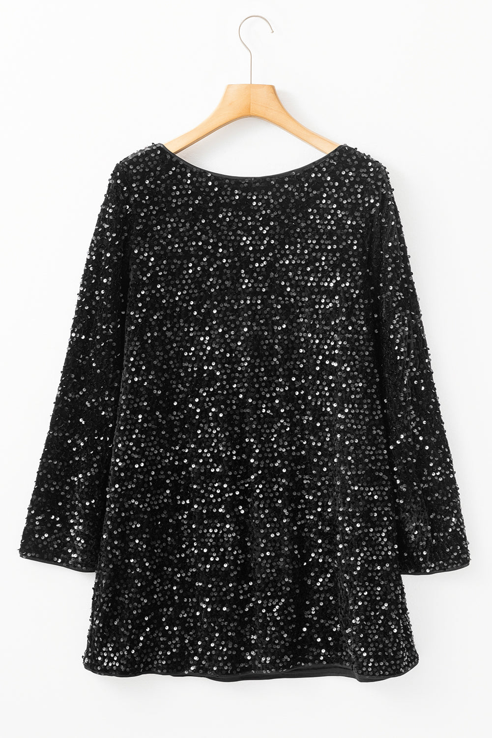 Sequin Bow Back Long Sleeve Mini Black Cocktail Dress