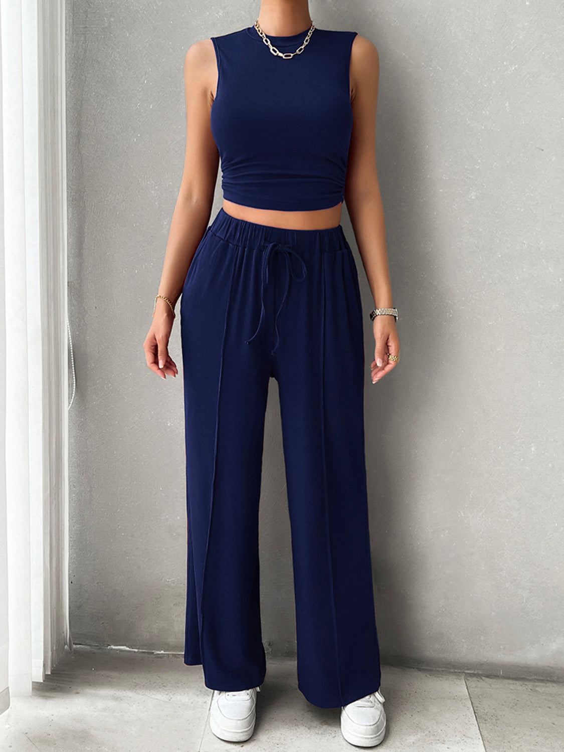 Sleeveless Top and Drawstring Resort Pants Set