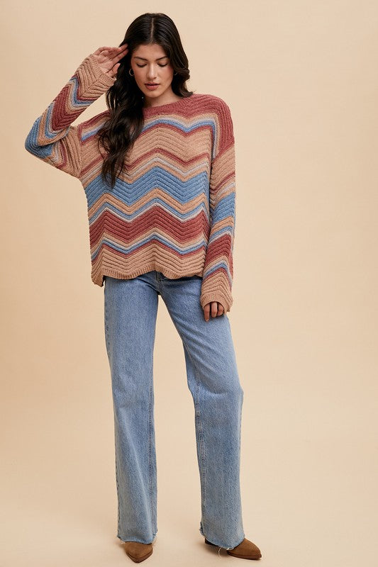 Zig-Zag Round Neck Sweater