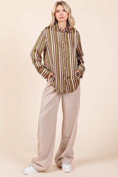 Striped Button Down Satin Resort Shirt