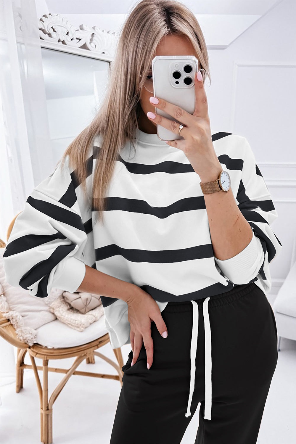 Striped Casual Resort Wear Top and Pants Set