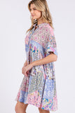 Floral Collared Neck Half Sleeve Mini Shirt Dress