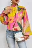 Floral Lantern Sleeve Mock Neck Resort Blouse