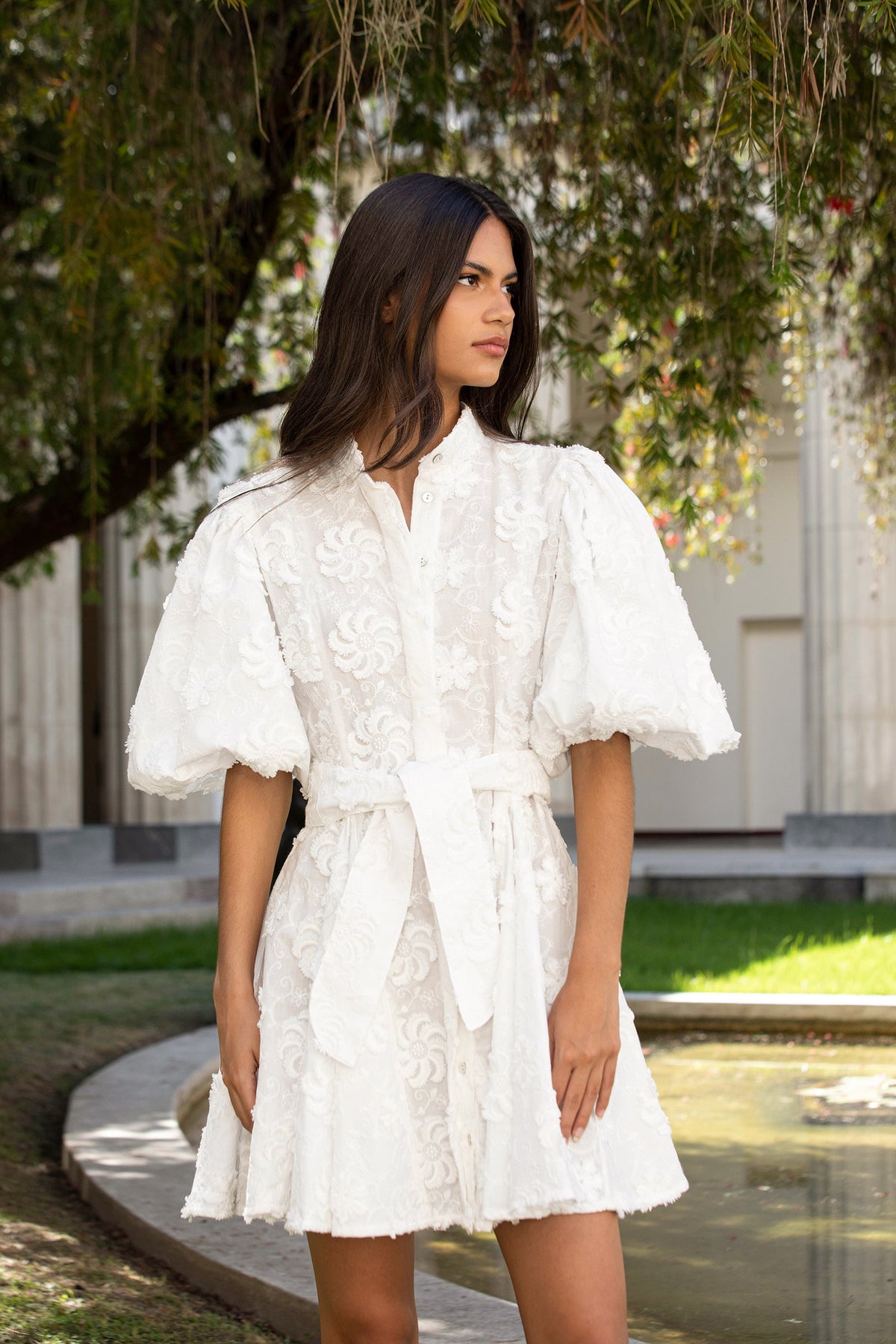 BROMELIA DRESS MINI IN EMBROIDERY GARDEN OFF WHITE