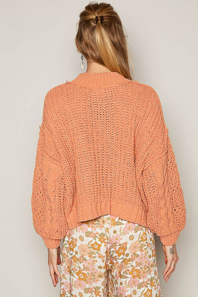 Mock Neck Tangerine Cable Knit Sweater