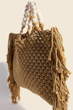 Wooden Beaded Handle Braided Tote Bag