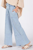 Boho Beachy Waffle Textured Wide Leg Mineral Washed Pants