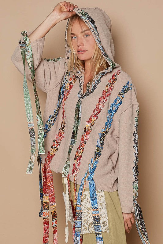 Beachy Peace Back Hooded Boho Sweater