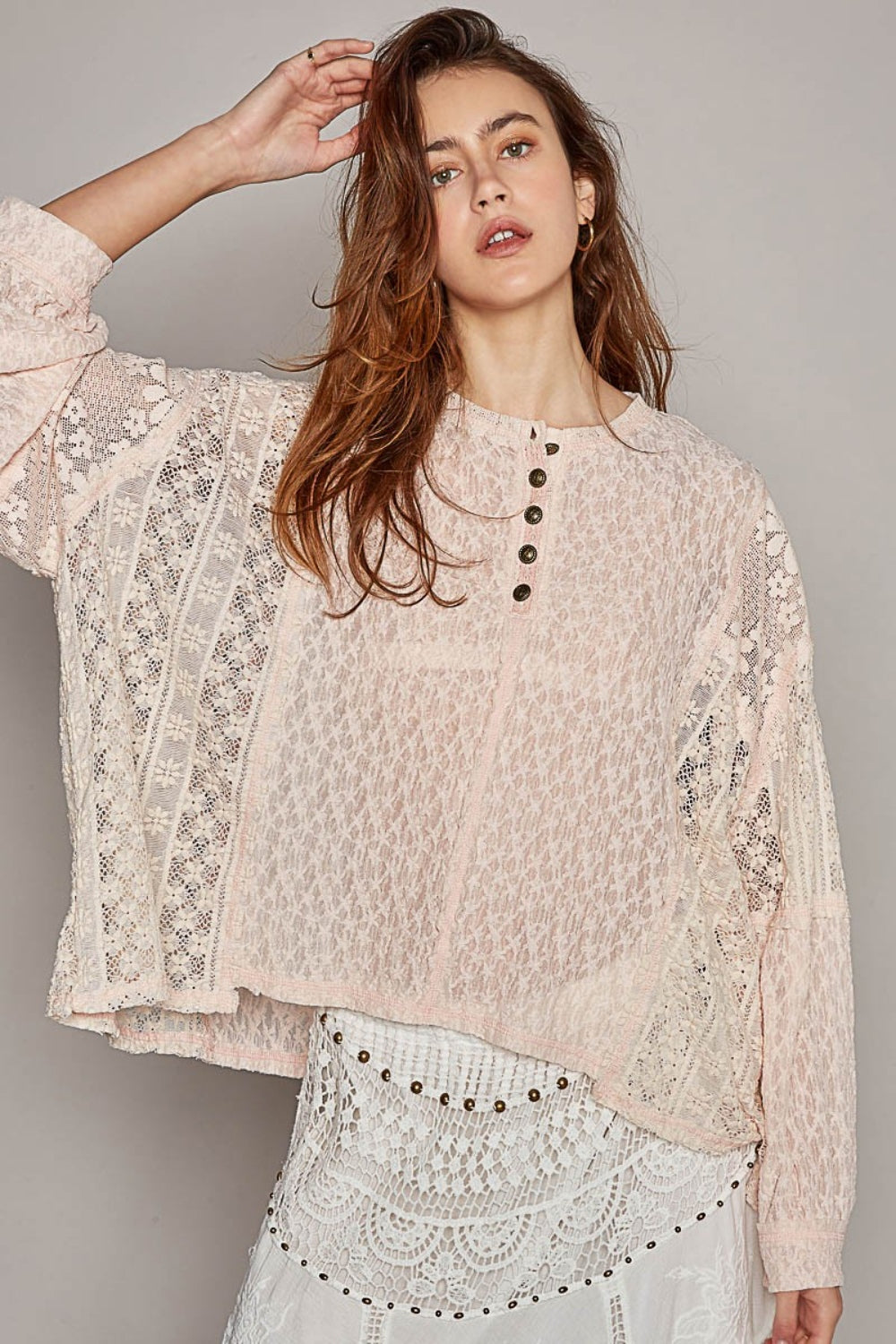 Beachy Long Sleeve Raw Edge Lace Boho Top