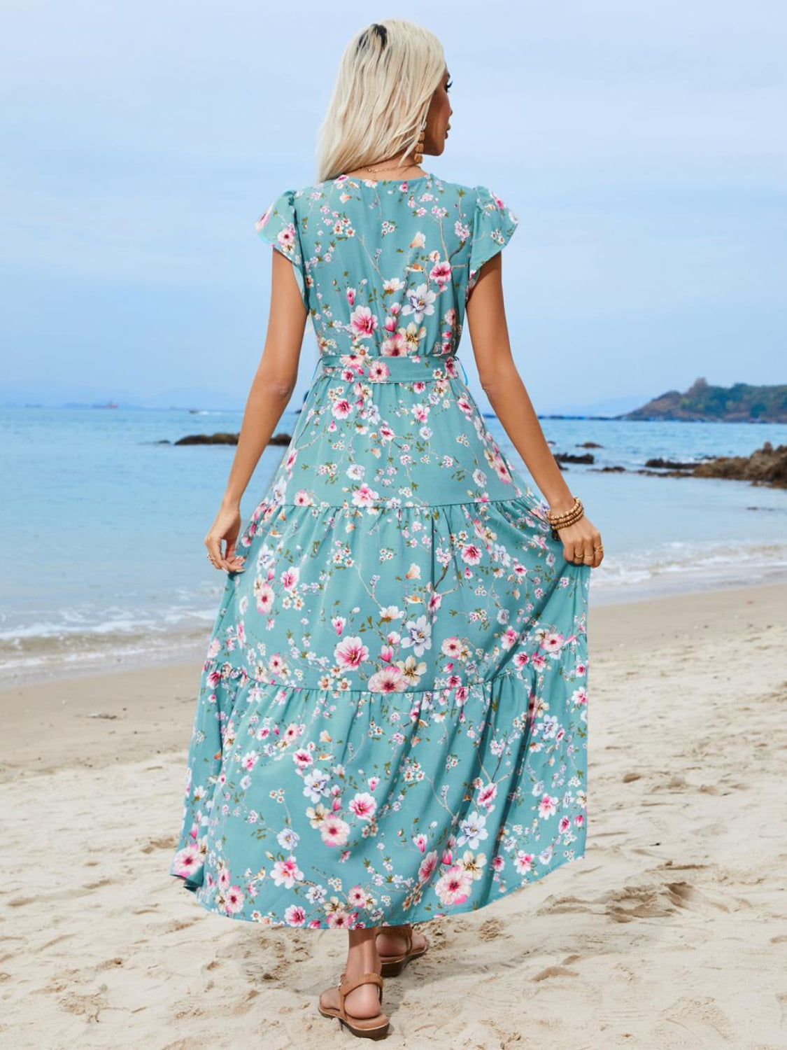 Ruffled Floral Midi Resort Dress