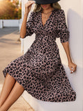 Leopard Long Sleeve Midi Dress