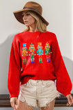 Full Size Sequin Nutcracker Long Sleeve Sweater