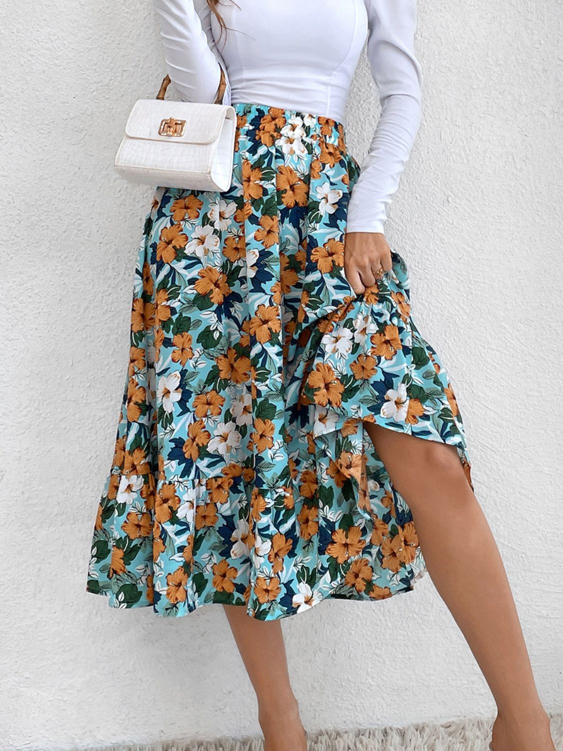 Printed Elastic Waist Leopard Skirt