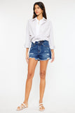 Kancan High Rise Frayed Hem Jean Shorts