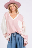 Beachy Baggy Floral Long Sleeve V-Neck Waffle Boho Knit Top