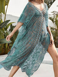 Openwork Slit V-Neck Half Sleeve Beach Dress