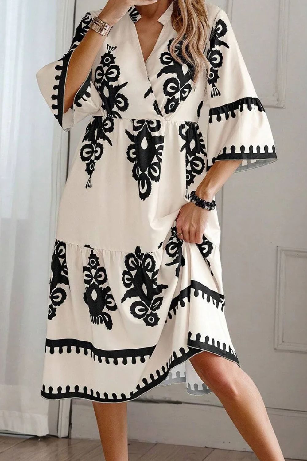 Printed Half Sleeve Midi Dress