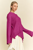 Round Neck Drop Shoulder Purple Beachy Sweater