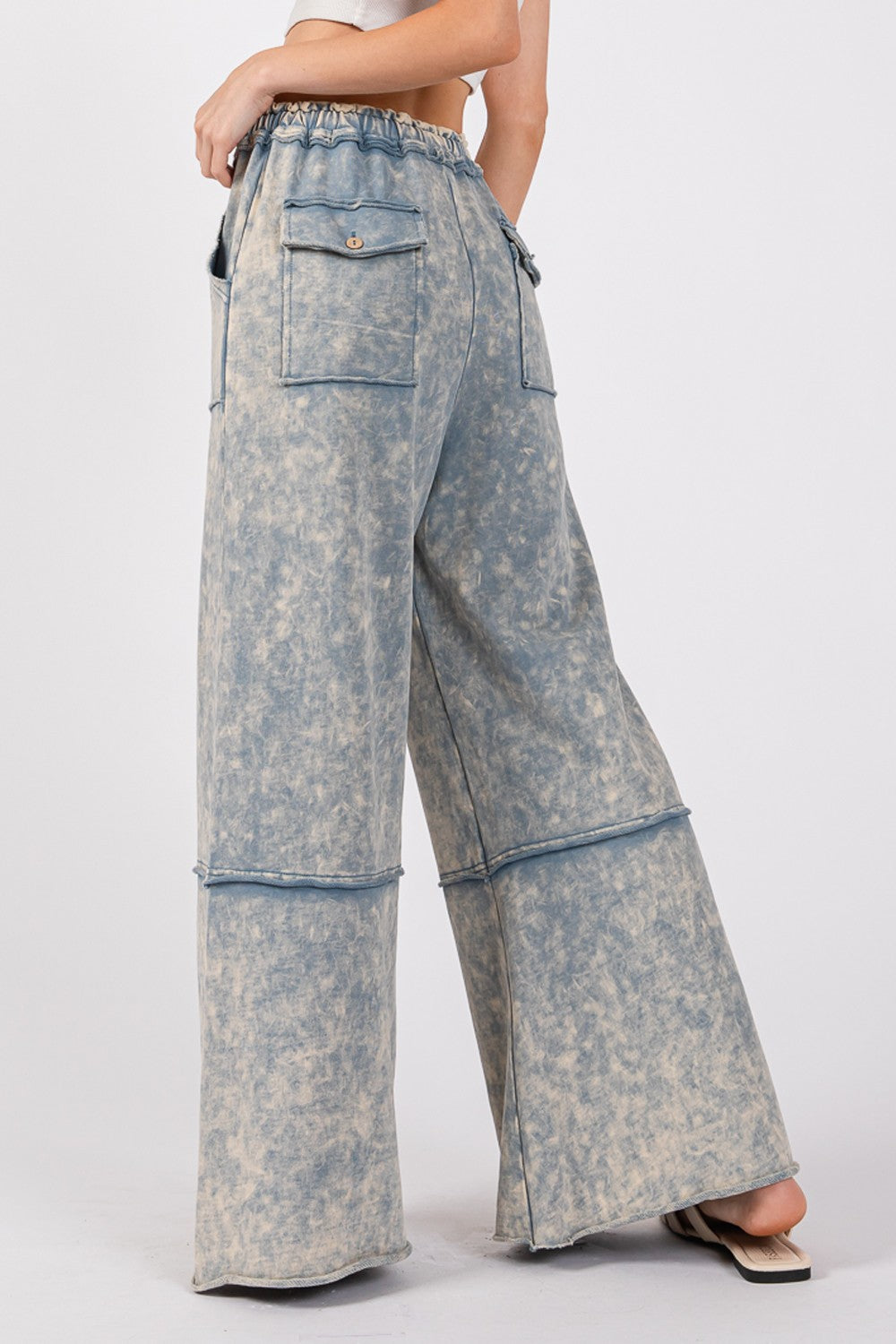 Beachy Boho Mineral Washed Terry Wide Leg Pants