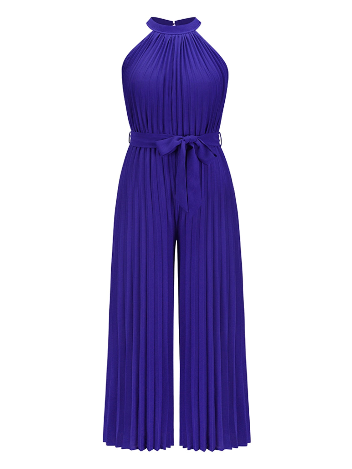 Tie Waist Pleated Sleeveless Resort Jumpsuit