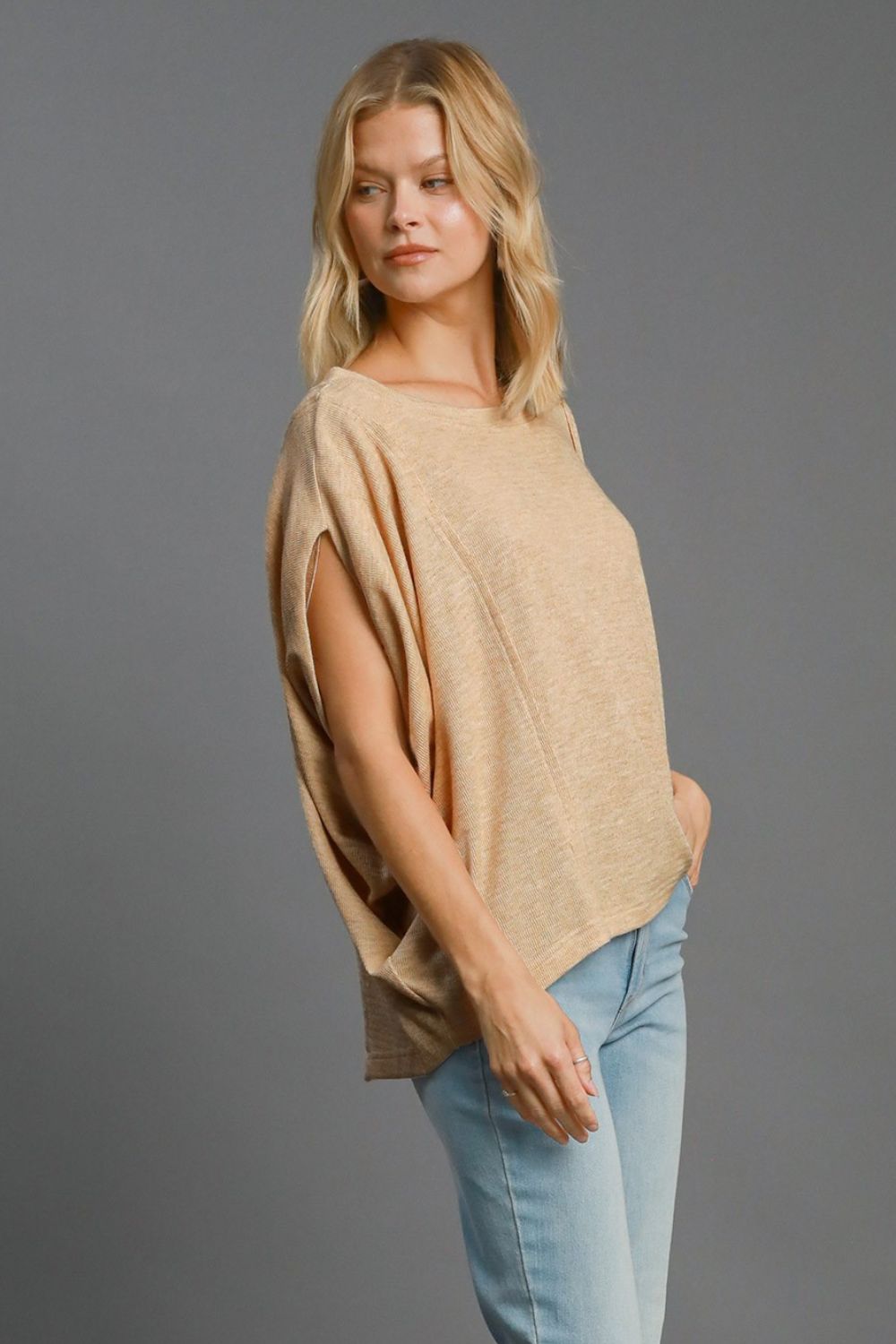 Exposed Seam Round Neck Batwing Sleeve Knit Resort Top