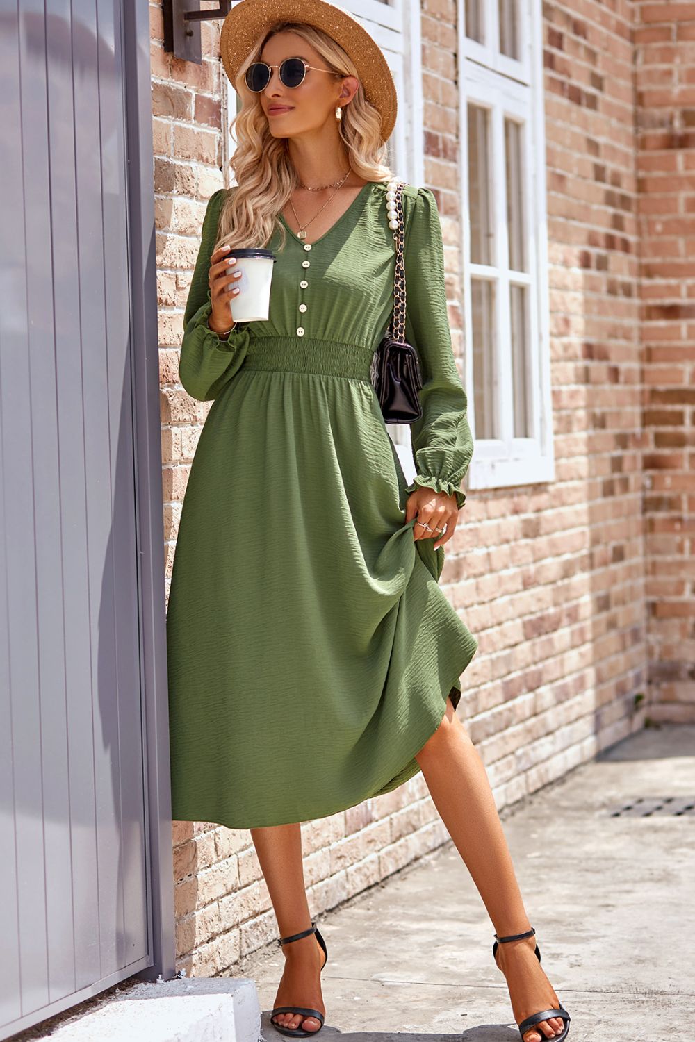 Flounce Sleeve Midi Work Dress