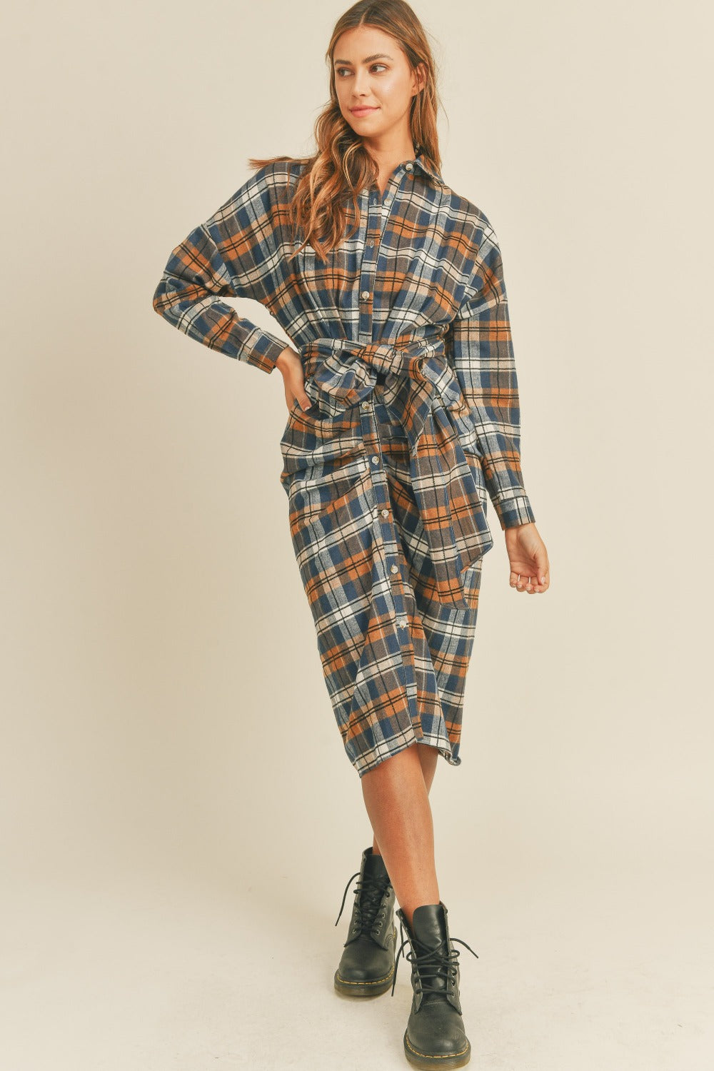 Plaid Flannel Midi Shirt Dress