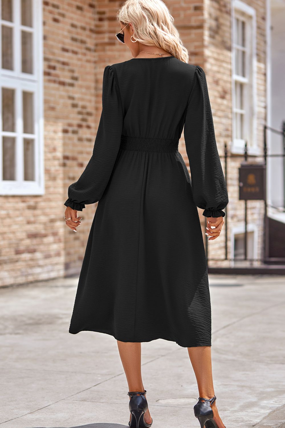 Flounce Sleeve Midi Work Dress