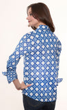 3/4 Sleeve Rome Shirt Navy White Voile Wicker Print