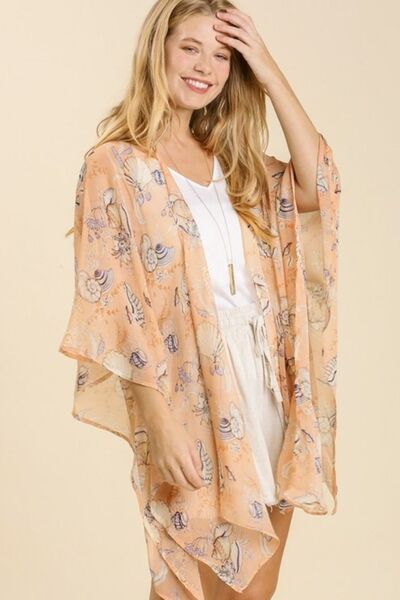 Full Size Sheer Mixed Print Kimono with Side Slit