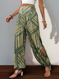 Slit Printed High Waist Vacation Pants