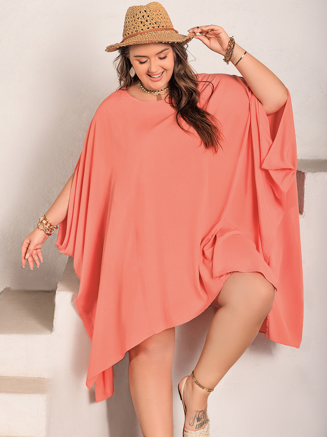 Plus Size Batwing Sleeve Beach Dress