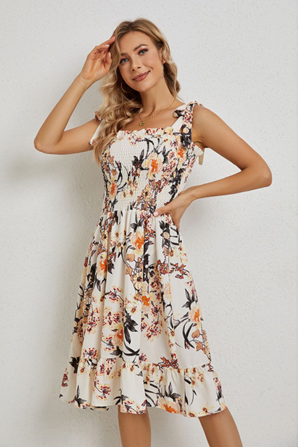 Floral Tie Shoulder Summer Dress