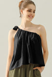 One Shoulder Bow Tie Strap Satin Silk Resort Top