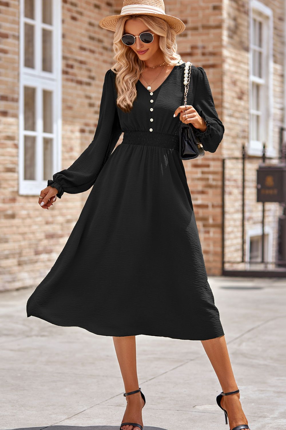 Flounce Sleeve Midi Work Dress