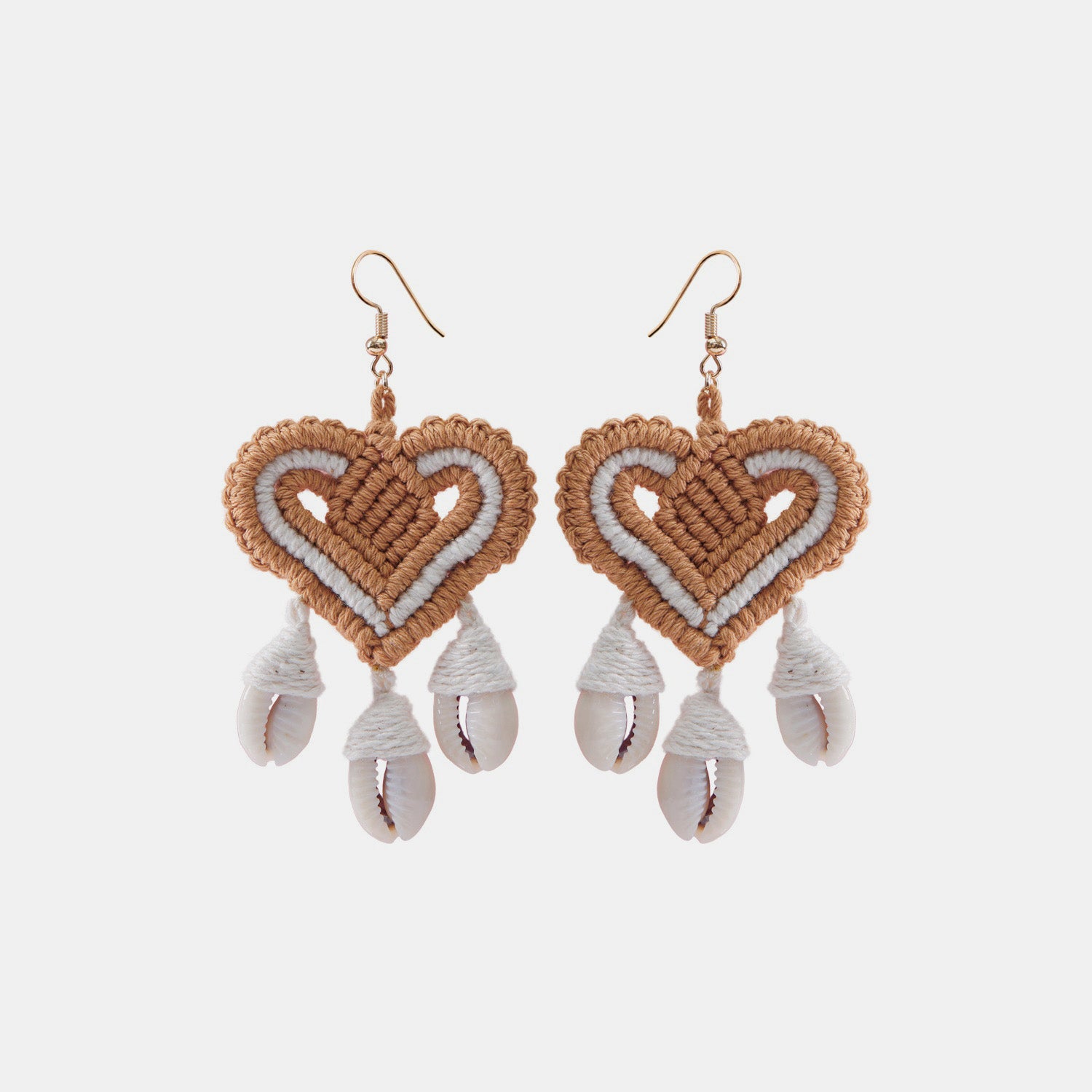Cotton Thread Shell Heart Dangle Earrings