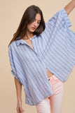 Striped Button Up Half Sleeve Beach Shirt