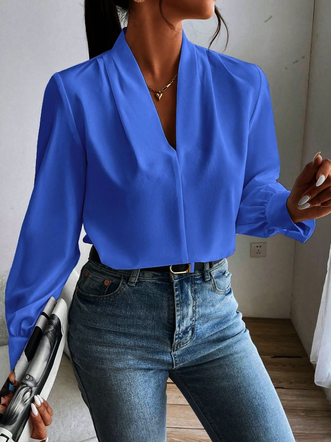 Classic V Neck Long Sleeve Shirt