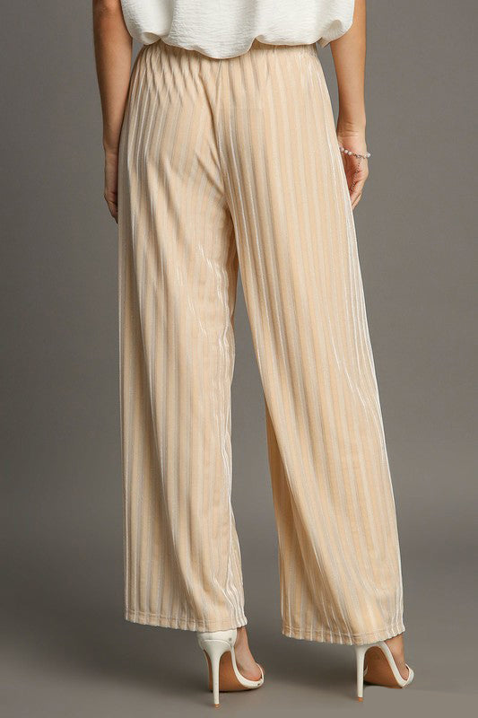 Elastic Waist Striped Wide Leg Velvet Resort Pants