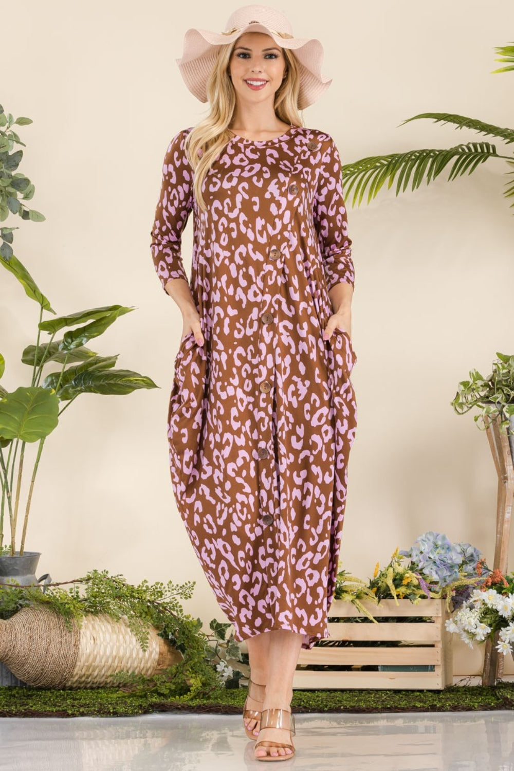 Full Size Leopard Midi Dress with Pockets