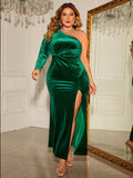 Plus Size One-Shoulder Evening Gown