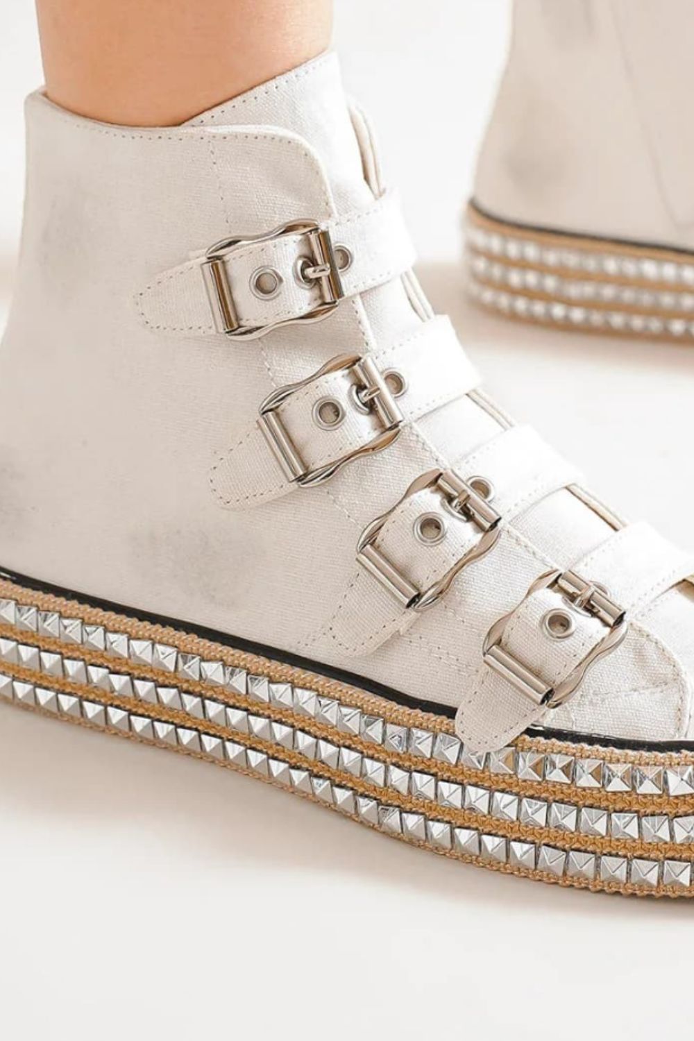 Multi-Buckle Straps Studded Platform Sneakers