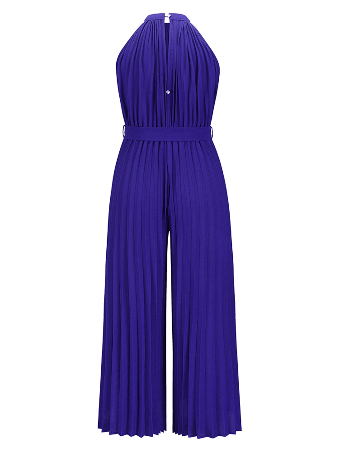 Tie Waist Pleated Sleeveless Resort Jumpsuit