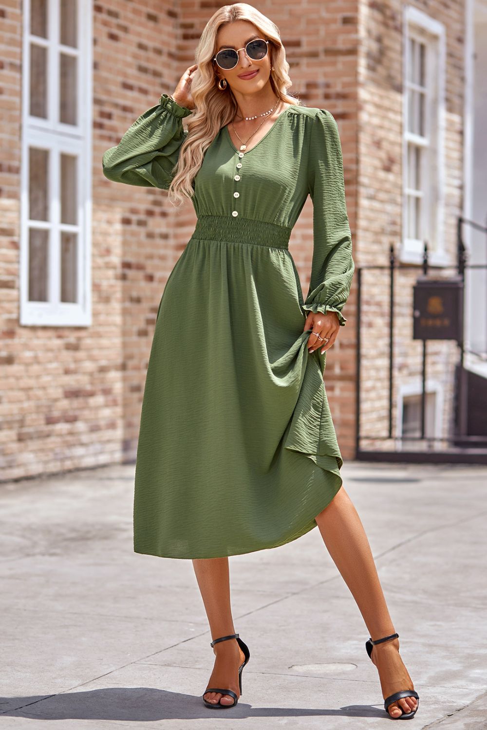 Flounce Sleeve Midi Work Dress